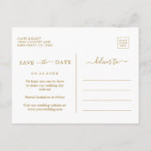 熱帯の葉の金ゴールド結婚式の日付を保存 案内ポストカード (裏面)