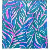 熱帯の葉の青いピンク色のパターン シャワーカーテン (正面)