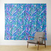 熱帯の葉の青いピンク色のパターン タペストリー (インサイチュ(横))
