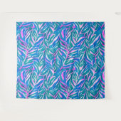 熱帯の葉の青いピンク色のパターン タペストリー (正面(横))