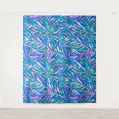 熱帯の葉の青いピンク色のパターン タペストリー (正面)