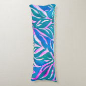 熱帯の葉の青いピンク色のパターン ボディピロー (正面縦)