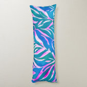 熱帯の葉の青いピンク色のパターン ボディピロー (裏面 (縦))