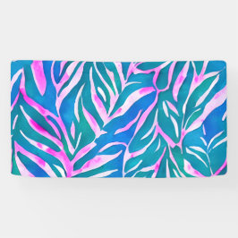 熱帯の葉の青いピンク色のパターン 横断幕