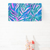 熱帯の葉の青いピンク色のパターン 横断幕 (インサイチュ)