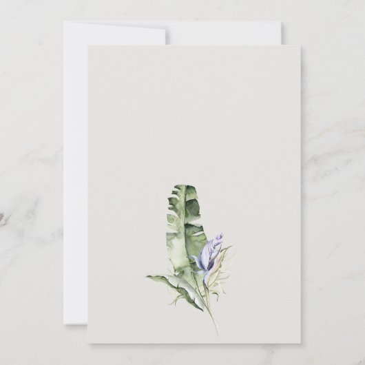 熱帯の葉の青いフローラ写真の保存日付 招待状 (裏面)