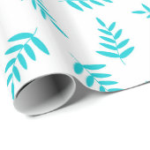 熱帯の葉の青と白 ラッピングペーパー (ロールコーナー)