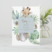 熱帯の葉ほこりっぽい青いジャングルの赤ちゃんシャワー 招待状 (スタンド正面)