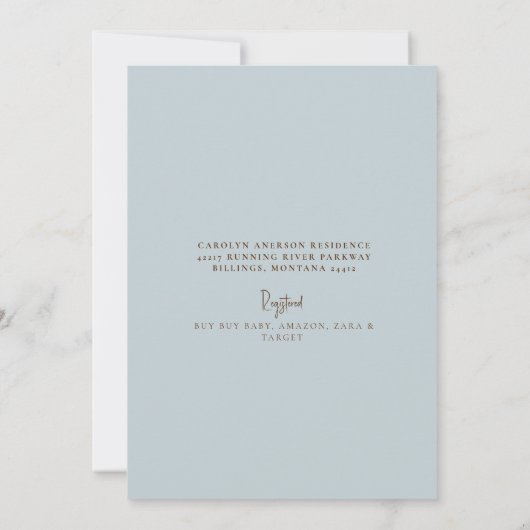 熱帯の葉ほこりっぽい青いジャングルの赤ちゃんシャワー 招待状 (裏面)