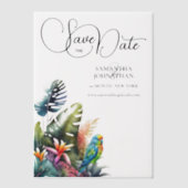 熱帯の葉オウムの緑豊かなジャングルの花 ベラム紙招待状 (正面)