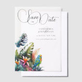 熱帯の葉オウムの緑豊かなジャングルの花 ベラム紙招待状 (オフセット)