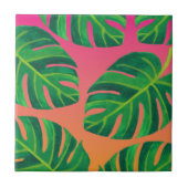 熱帯の葉オレンジピンクの装飾セラミックタイル タイル (正面)