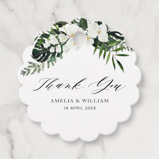 熱帯の葉パームの緑のフローラ結婚の フェイバータグ (正面)