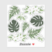 熱帯の葉モンステラシダの花 シール (シート)