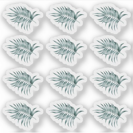 熱帯の葉ヤシの葉の緑の水色 シール (正面)