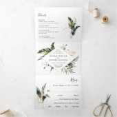 熱帯の葉結婚の緑が一つになる 三つ折り招待状 (内部)