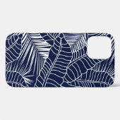 熱帯の葉、ネイビーブルーの背景 Case-Mate iPhoneケース (裏面 (横))