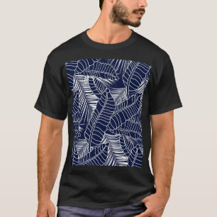 熱帯の葉、ネイビーブルーの背景 Tシャツ