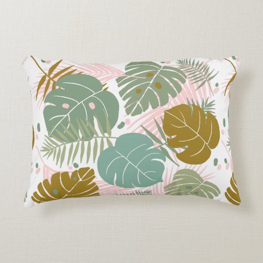 熱帯の葉 – モンステラとヤシの葉パターン アクセントクッション (正面)