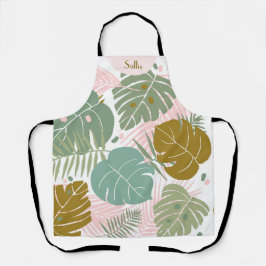 熱帯の葉 – モンステラとヤシの葉パターン エプロン