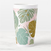 熱帯の葉 – モンステラとヤシの葉パターン カフェラテマグ (正面)