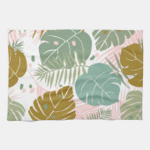 熱帯の葉 – モンステラとヤシの葉パターン キッチンタオル (横)