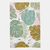 熱帯の葉 – モンステラとヤシの葉パターン キッチンタオル (縦)