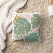 熱帯の葉 – モンステラとヤシの葉パターン クッション (ブランケット)