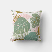 熱帯の葉 – モンステラとヤシの葉パターン クッション (正面)