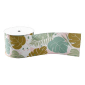 熱帯の葉 – モンステラとヤシの葉パターン グログランリボン (リール)