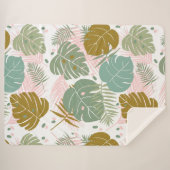 熱帯の葉 – モンステラとヤシの葉パターン シェルパブランケット (正面(横))