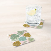 熱帯の葉 – モンステラとヤシの葉パターン スクエアペーパーコースター (インサイチュ)