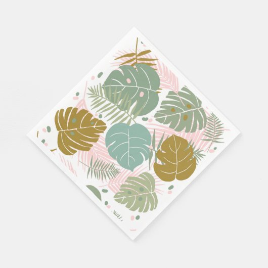 熱帯の葉 – モンステラとヤシの葉パターン スタンダードランチョンナプキン (角)