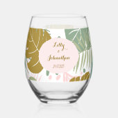 熱帯の葉 – モンステラとヤシの葉パターン ステムなしワイングラス (正面)