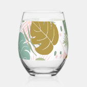 熱帯の葉 – モンステラとヤシの葉パターン ステムなしワイングラス (裏面)