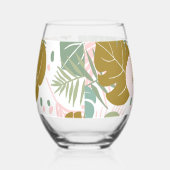 熱帯の葉 – モンステラとヤシの葉パターン ステムなしワイングラス (右)