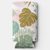 熱帯の葉 – モンステラとヤシの葉パターン スリム缶クーラー (裏面)