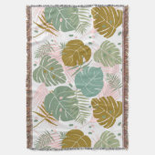 熱帯の葉 – モンステラとヤシの葉パターン スローブランケット (正面縦)