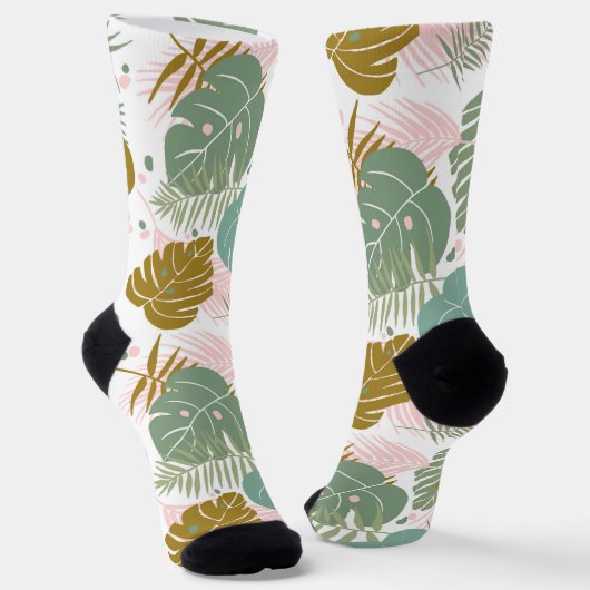 熱帯の葉 – モンステラとヤシの葉パターン ソックス (傾斜あり)