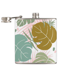 熱帯の葉 – モンステラとヤシの葉パターン フラスク