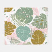 熱帯の葉 – モンステラとヤシの葉パターン フリースブランケット (正面(横))