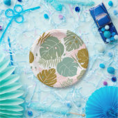 熱帯の葉 – モンステラとヤシの葉パターン ペーパープレート (パーティー)