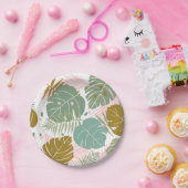 熱帯の葉 – モンステラとヤシの葉パターン ペーパープレート (パーティー)