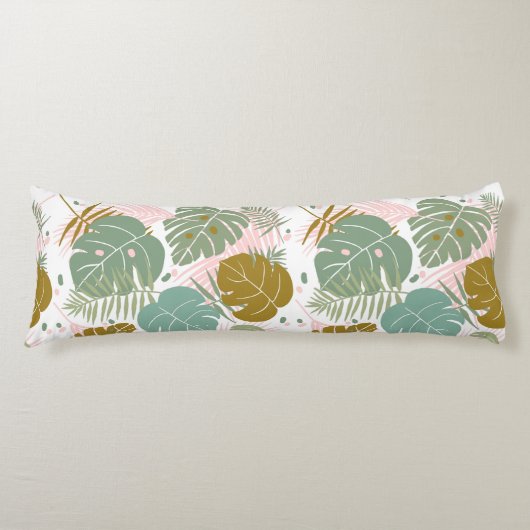 熱帯の葉 – モンステラとヤシの葉パターン ボディピロー (正面)