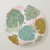 熱帯の葉 – モンステラとヤシの葉パターン ラウンドクッション (裏面)