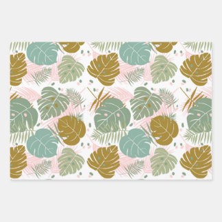 熱帯の葉 – モンステラとヤシの葉パターン ラッピングペーパーシート