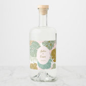 熱帯の葉 – モンステラとヤシの葉パターン リキュールボトルラベル (正面)