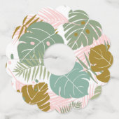 熱帯の葉 – モンステラとヤシの葉パターン ワイングラスタグ (正面)