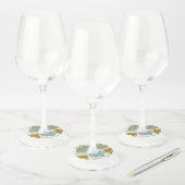 熱帯の葉 – モンステラとヤシの葉パターン ワイングラスタグ (セット)