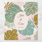 熱帯の葉 – モンステラとヤシの葉パターン ワインラベル (シングルラベル)